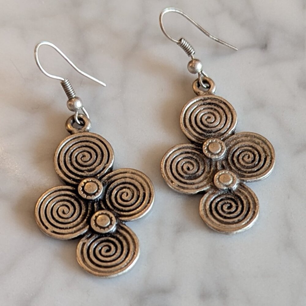 Antique Silver Spiral Boho Earrings